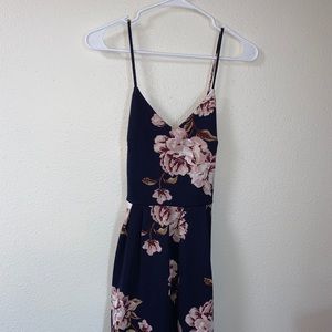 Summer floral navy blue dress